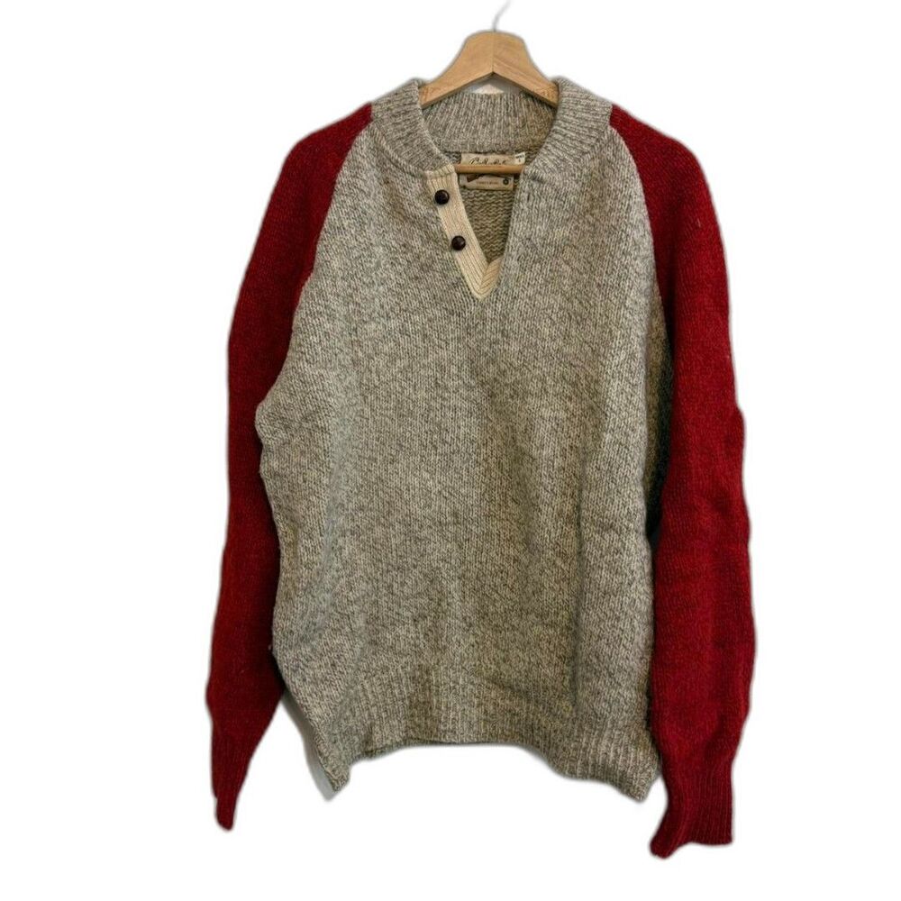 Vintage Cabela's Men Sweater Hunting 1/4 Button Front Wool Blend Red Gray Sz L